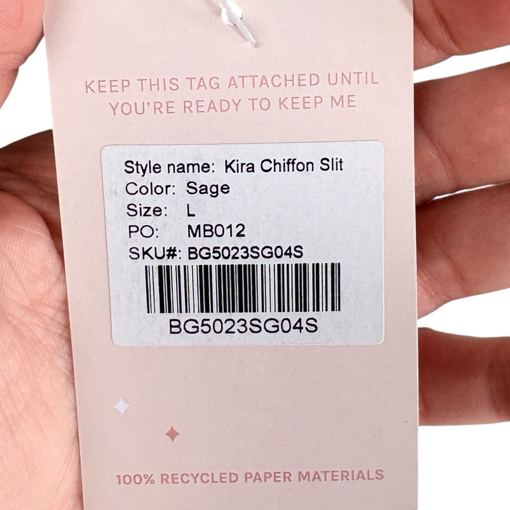 Birdy Grey Kira Chiffon Slit Dress Sage Green One Shoulder Bridesmaid Size L NWT - Picture 3 of 5